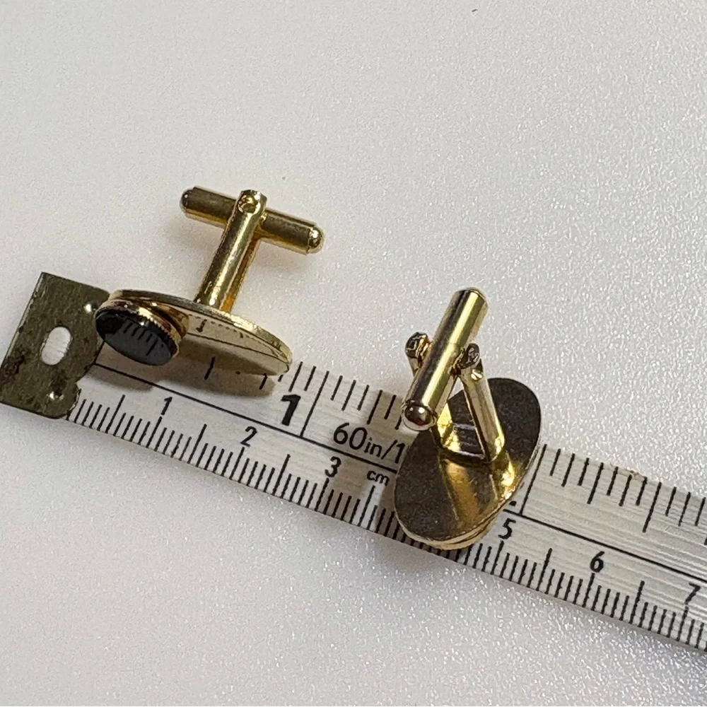 Cuff Links Gold Tone with Black Stone Accents